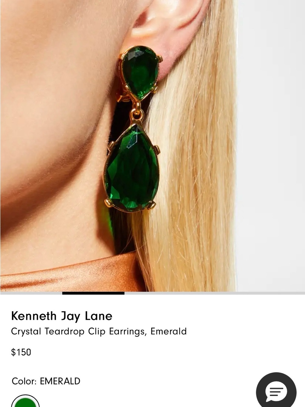 Kenneth Jay Lane Gold-Tone Emerald Green Teardrop Clip-On Earrings - Picture 3 of 10